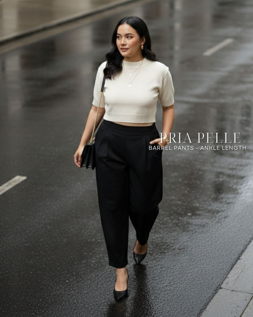 Pria Pelle Barrel Pants | Ankle Length - Cotton Twill Black | Non Stretch