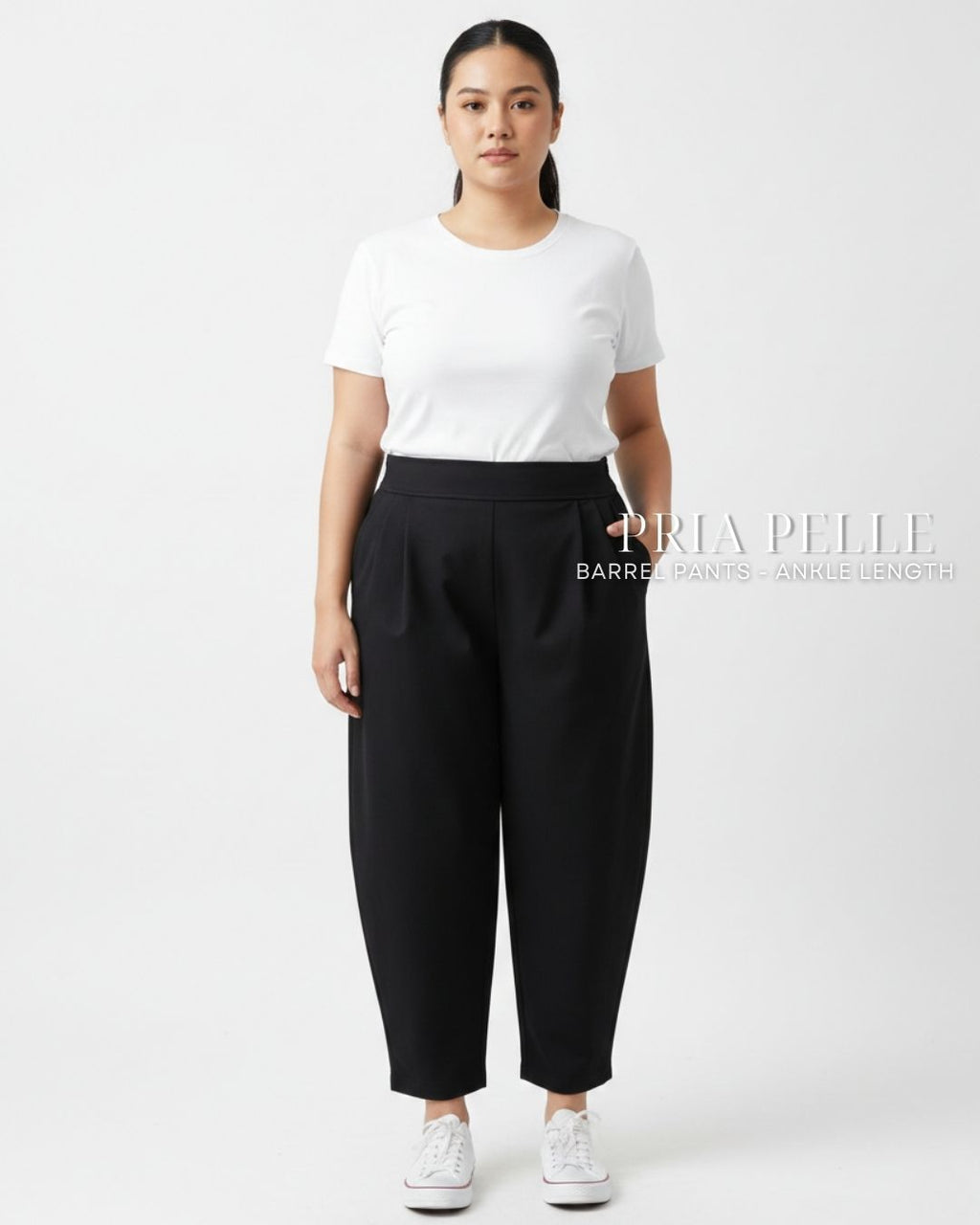 Pria Pelle Barrel Pants | Ankle Length - Cotton Twill Black | Non Stretch