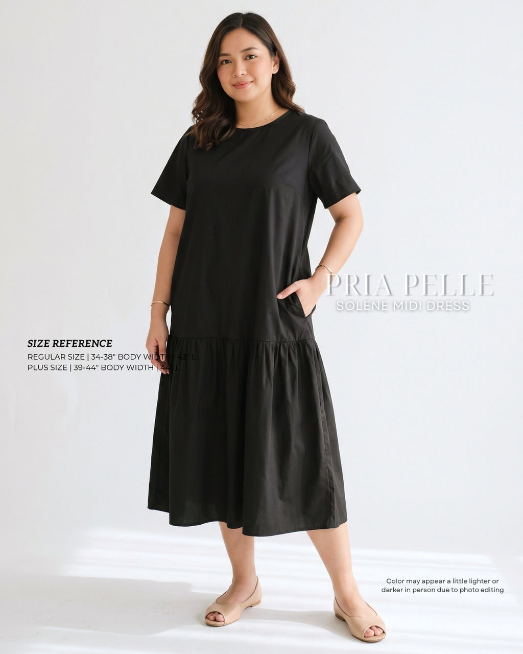 Pria Pelle Solene Short Sleeves Midi Dress - Cotton Blend Black | Non Stretch