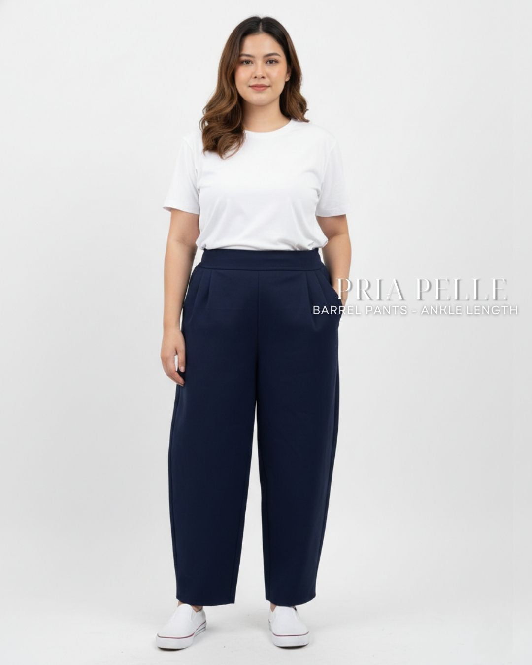 Pria Pelle Barrel Pants | Ankle Length - Cotton Twill Navy Blue | Non Stretch
