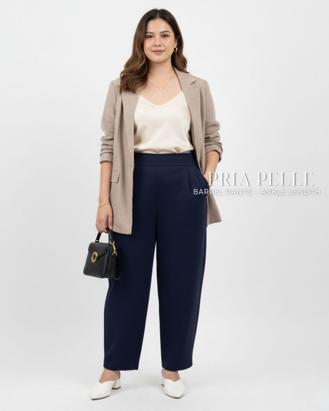 Pria Pelle Barrel Pants | Ankle Length - Cotton Twill Navy Blue | Non Stretch