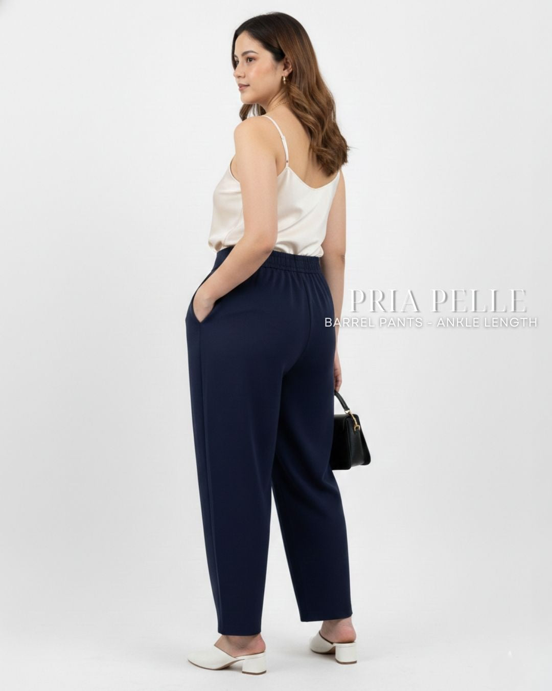 Pria Pelle Barrel Pants | Ankle Length - Cotton Twill Navy Blue | Non Stretch