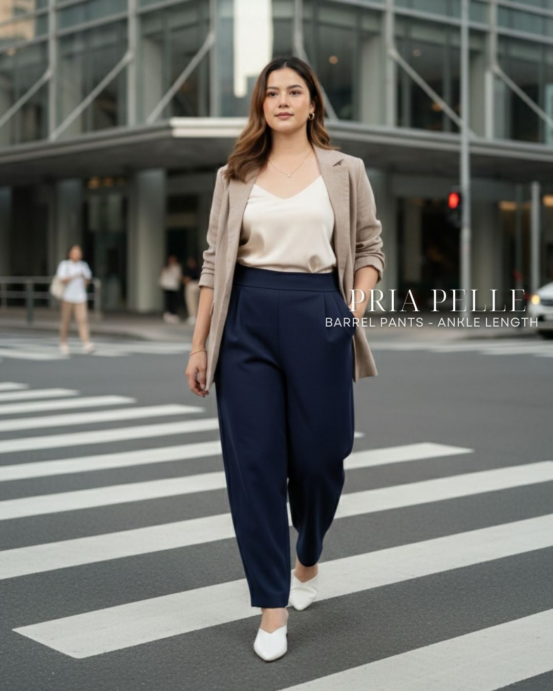 Pria Pelle Barrel Pants | Ankle Length - Cotton Twill Navy Blue | Non Stretch