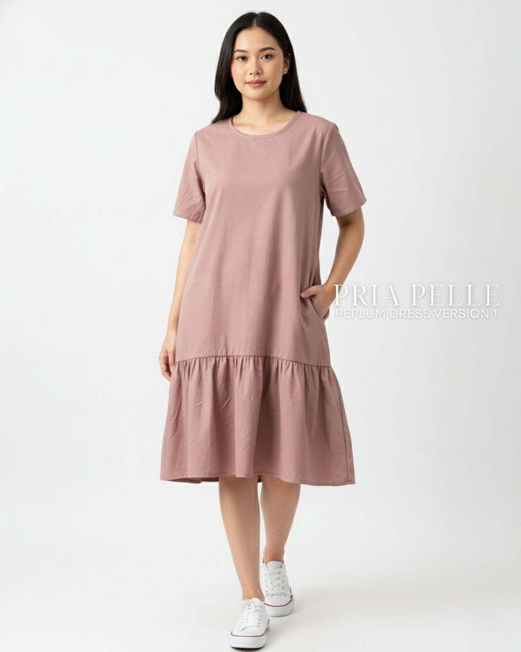 Pria Pelle Peplum Dress Version 1 | Twill Blend Blush - Non Stretch