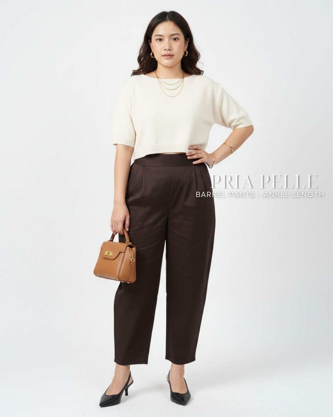 Pria Pelle Barrel Pants | Ankle Length - Cotton Blend Pecan Brown | Non Stretch