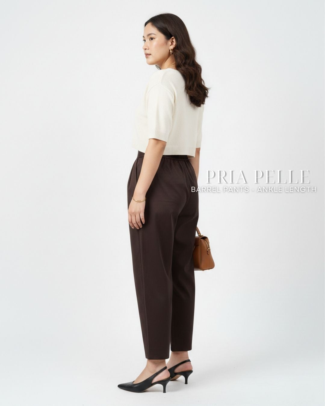 Pria Pelle Barrel Pants | Ankle Length - Cotton Blend Pecan Brown | Non Stretch