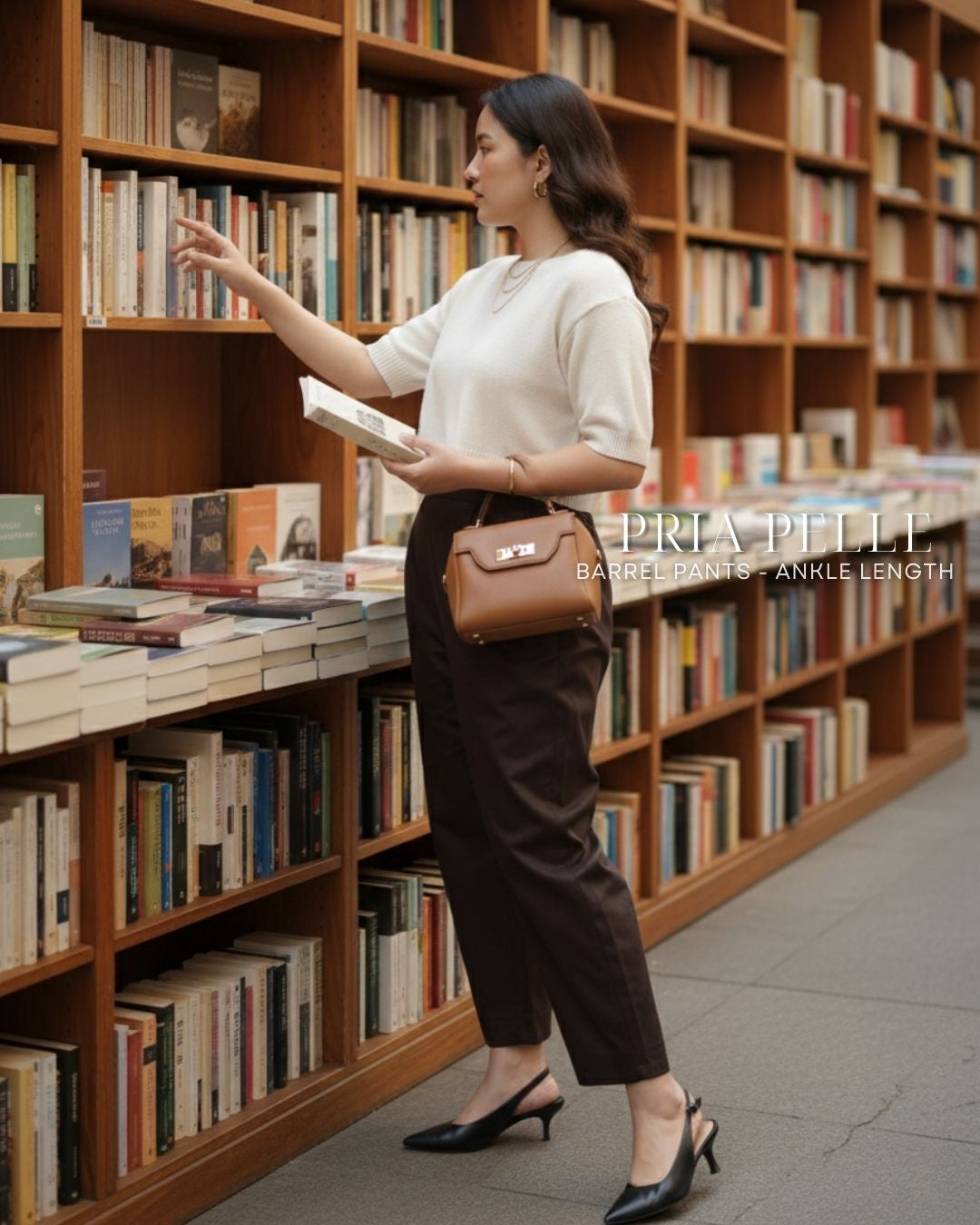 Pria Pelle Barrel Pants | Ankle Length - Cotton Blend Pecan Brown | Non Stretch