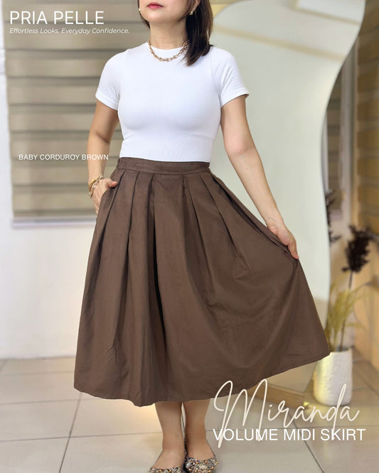 Pria Pelle Miranda Midi Volume Skirt | Baby Corduroy Dark Brown