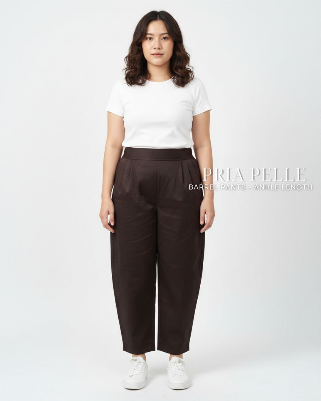 Pria Pelle Barrel Pants | Ankle Length - Cotton Blend Pecan Brown | Non Stretch