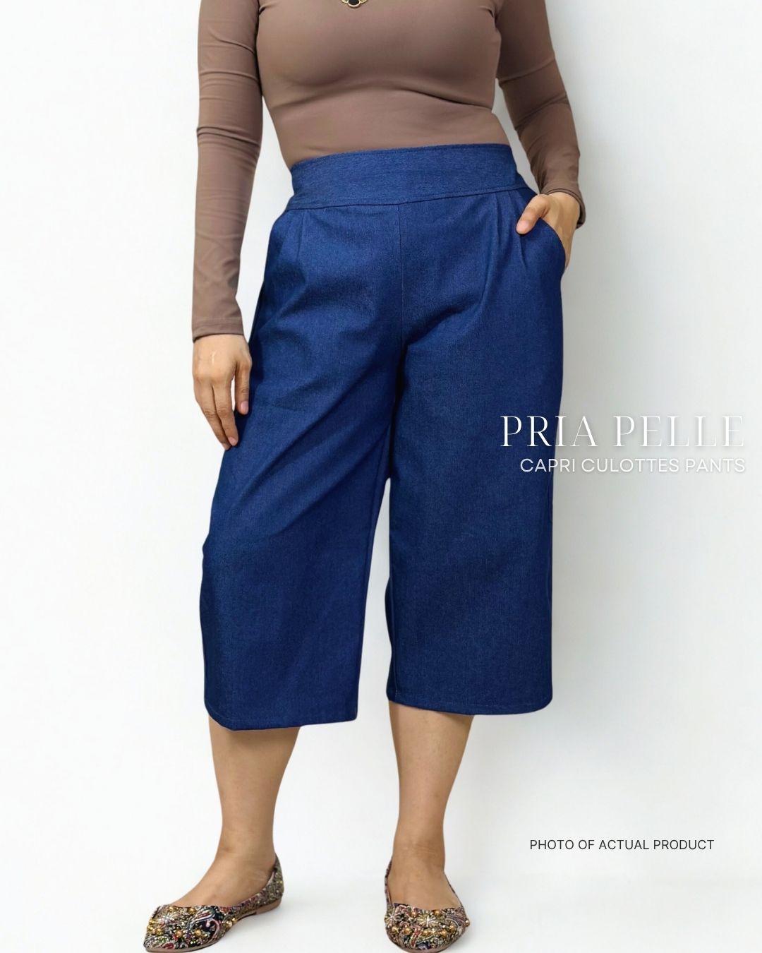 Pria Pelle Capri Culottes Pants | Back garter - Denim Chicago Blue