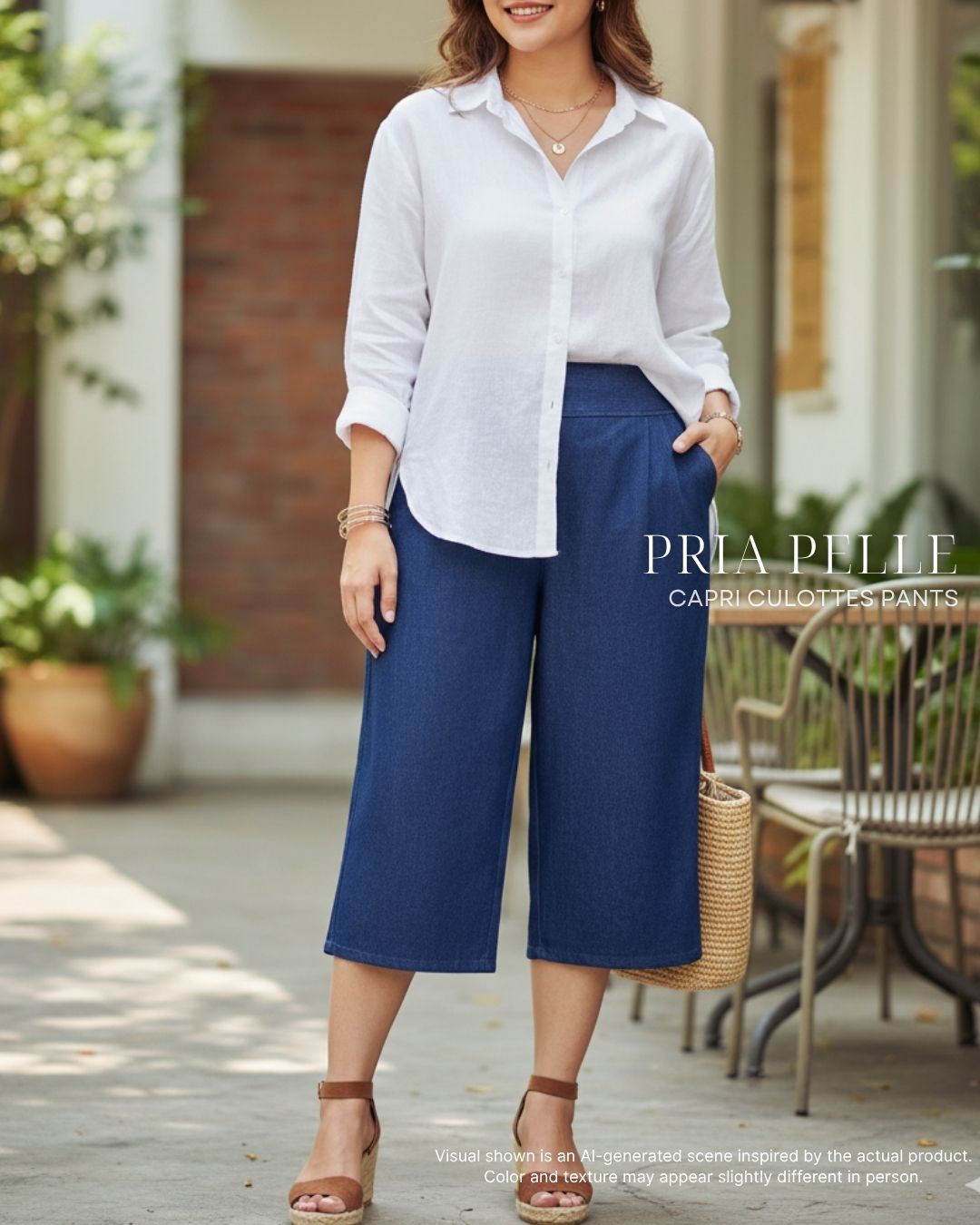 Pria Pelle Capri Culottes Pants | Back garter - Denim Chicago Blue
