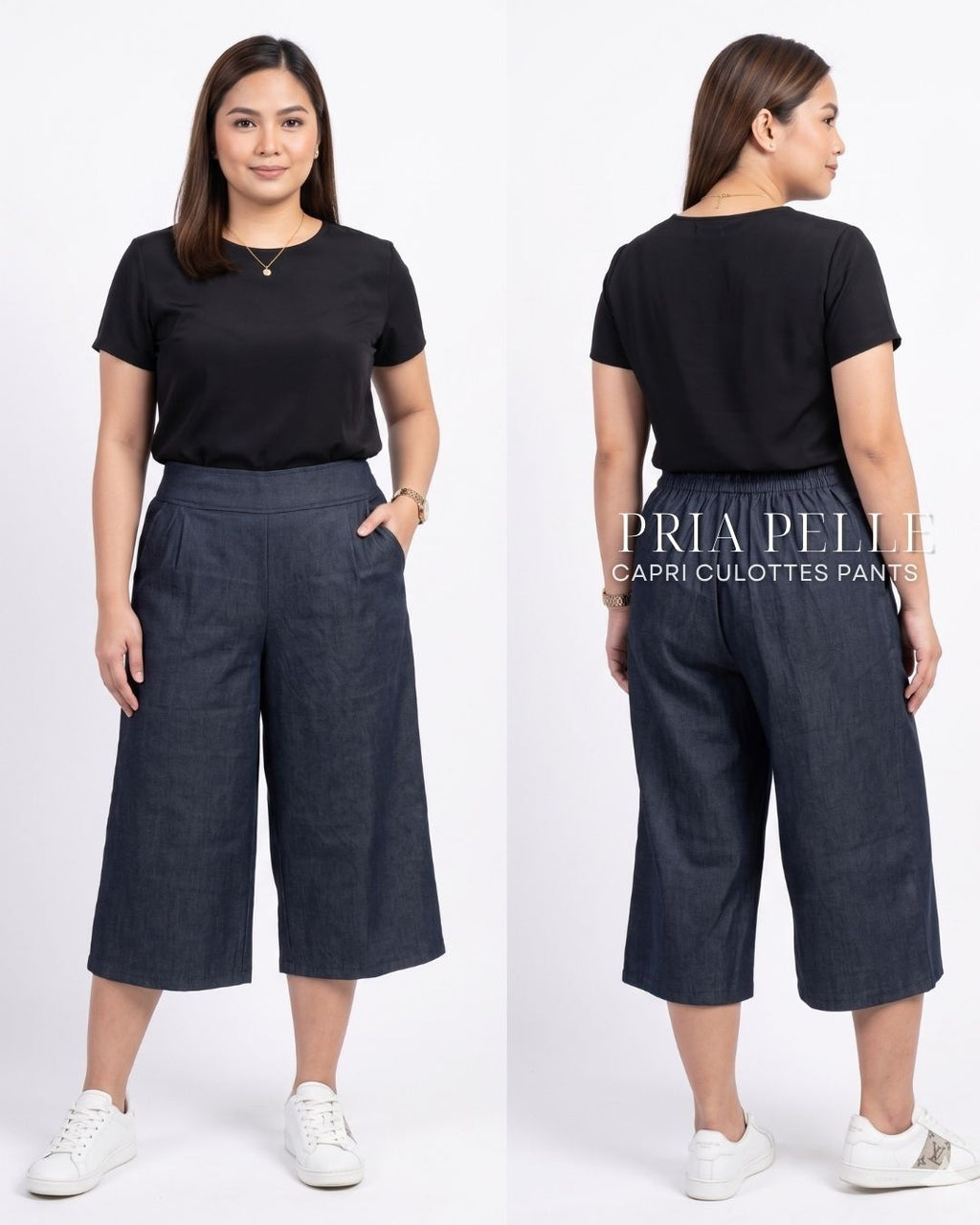 Pria Pelle Capri Culottes Pants | Back garter - Soft Denim Dark Gray | Non Stretch