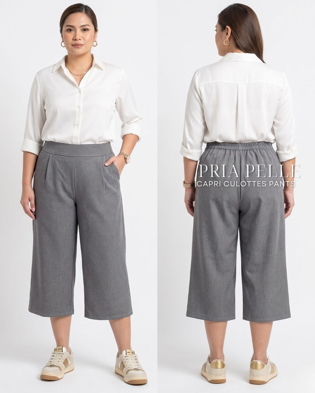 Pria Pelle Capri Culottes Pants | Back garter - Poly Cotton Blend Gray