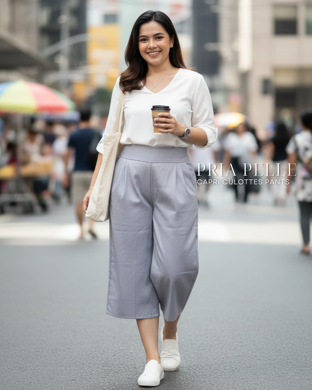 Pria Pelle Capri Culottes Pants | Back garter - Cotton Blend Soft Steel Gray | Non Stretch