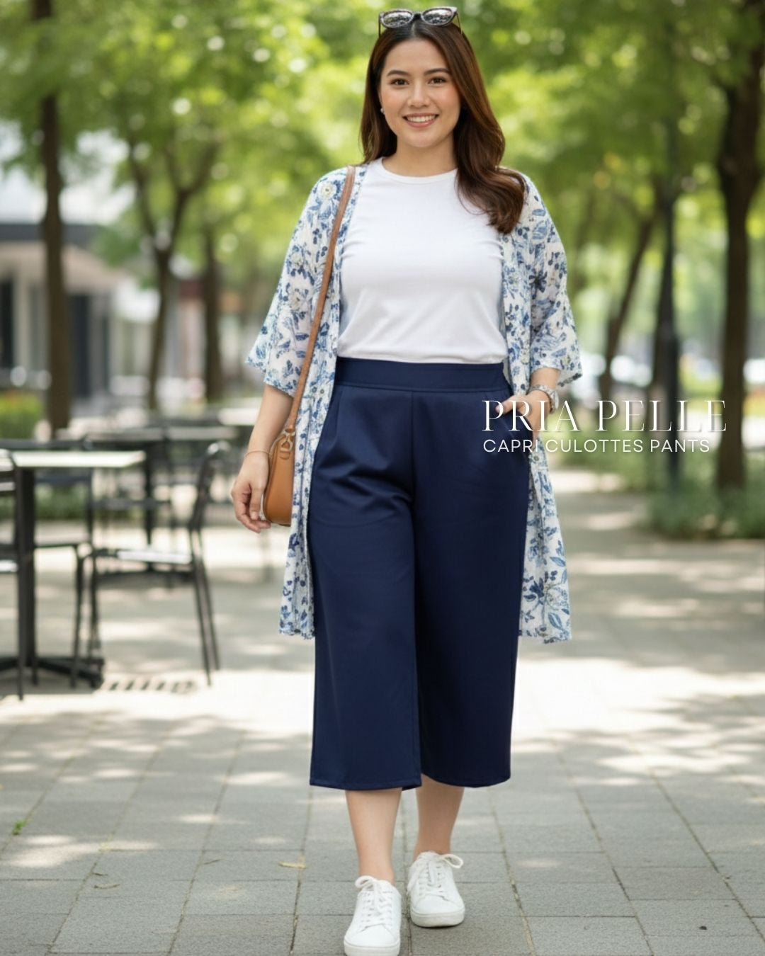 Pria Pelle Capri Culottes Pants | Back garter - Cotton Twill Midnight Blue