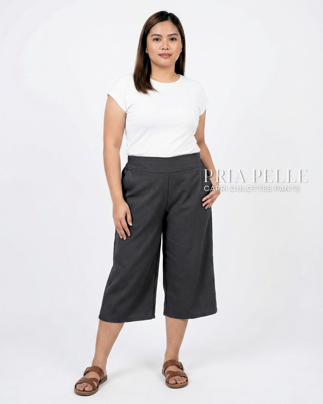 Pria Pelle Capri Culottes Pants | Back garter - Cotton Twill Stone Gray | Non Stretch