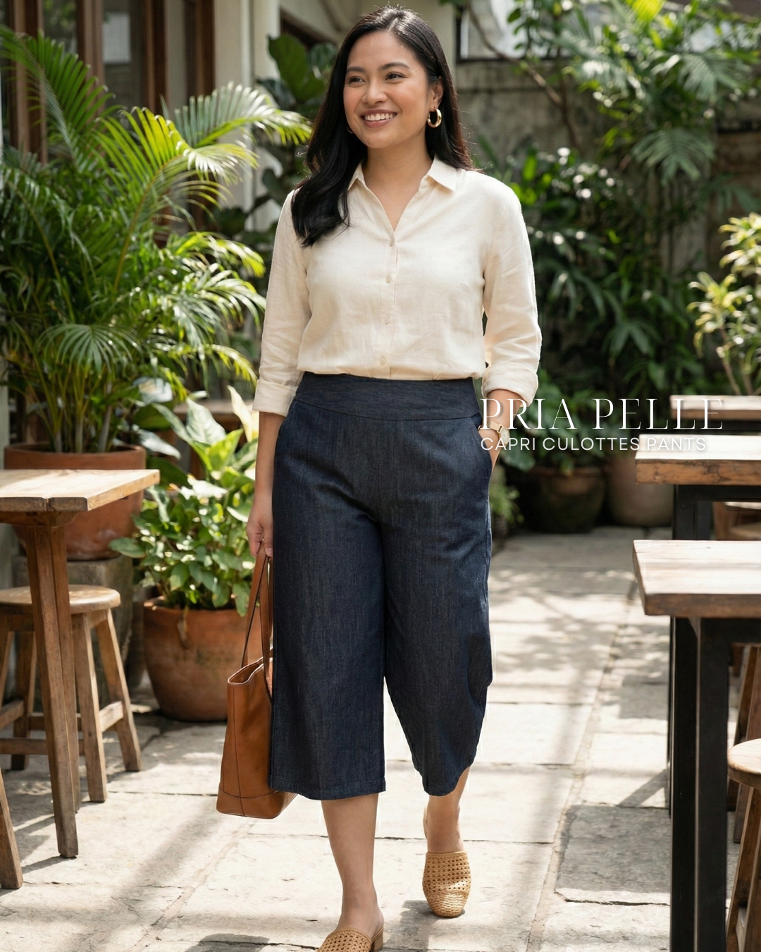 Pria Pelle Capri Culottes Pants | Back garter - Denim Charcoal | Non Stretch