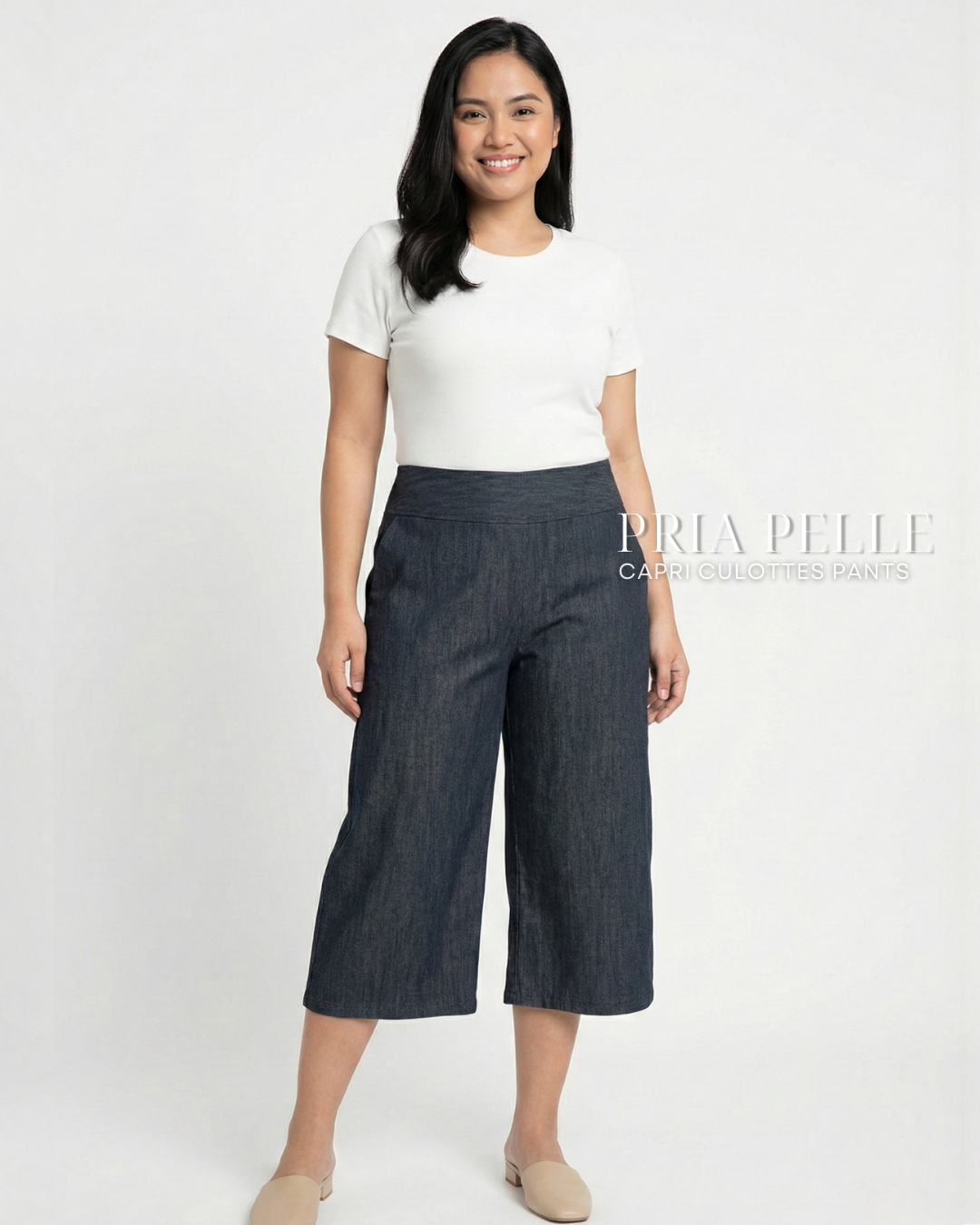 Pria Pelle Capri Culottes Pants | Back garter - Denim Charcoal | Non Stretch
