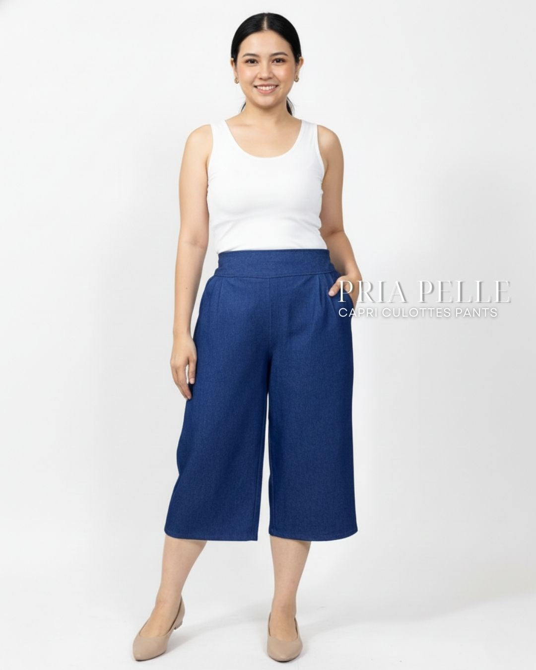 Pria Pelle Capri Culottes Pants | Back garter - Denim Chicago Blue