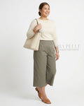 Pria Pelle Capri Culottes Pants | Back garter - Cotton Twill Dark Gray Olive | Non Stretch