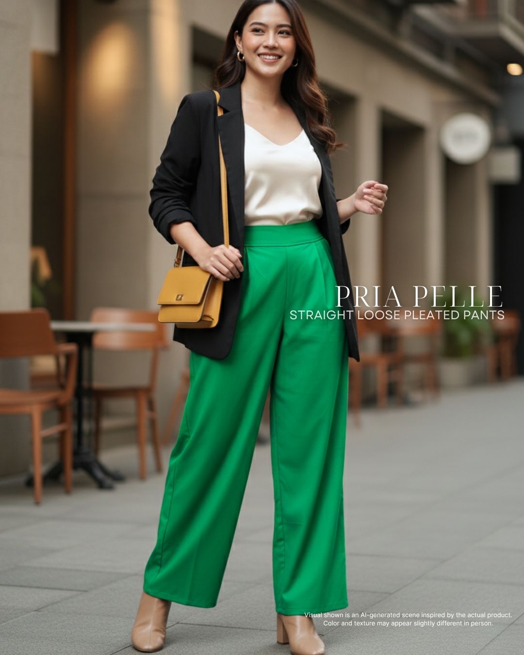 Pria Pelle Straight Loose Pleated Pants | Back Garter - Cotton Twill Light Green - Non Stretch