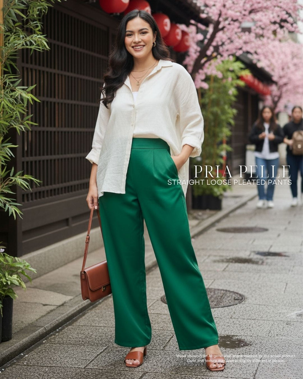 Pria Pelle Straight Loose Pleated Pants | Back Garter - Cotton Twill Dark Green - Non Stretch