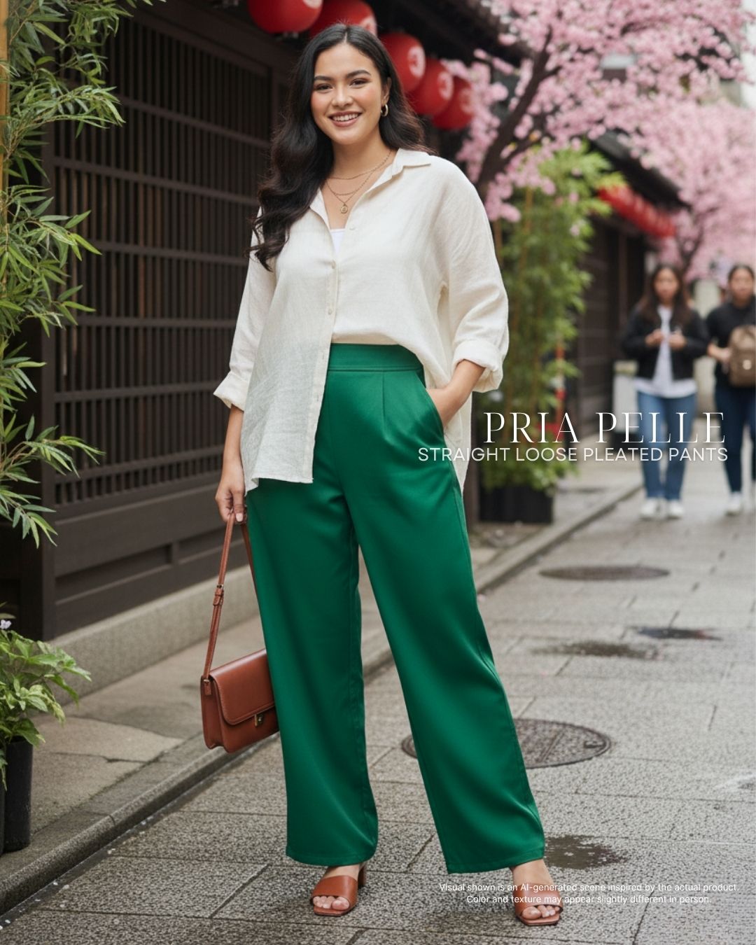 Pria Pelle Straight Loose Pleated Pants | Back Garter - Cotton Twill Dark Green - Non Stretch