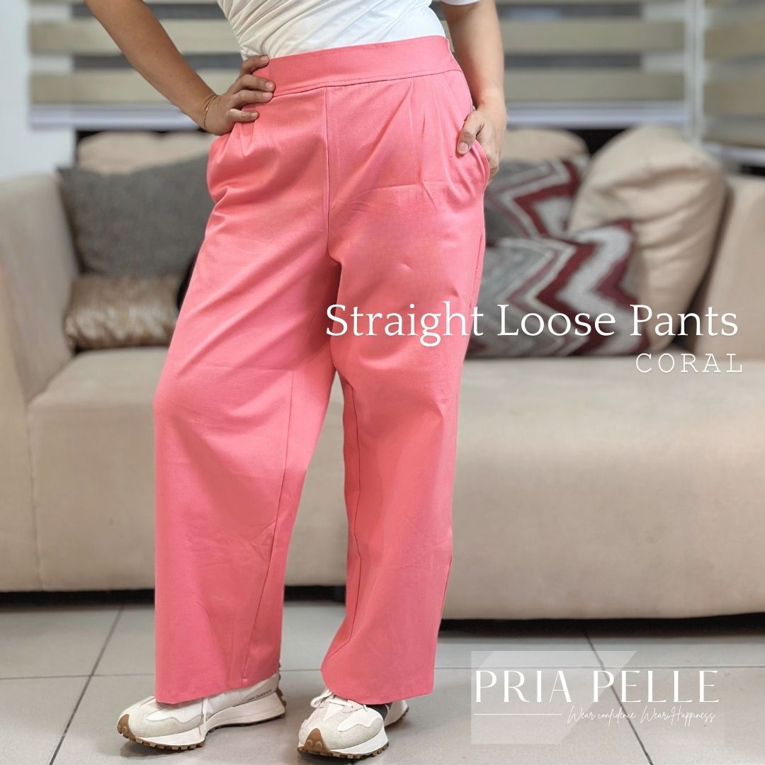 Pria Pelle Women's Straight Pleated Loose Pants | Twill Coral  | Stretch