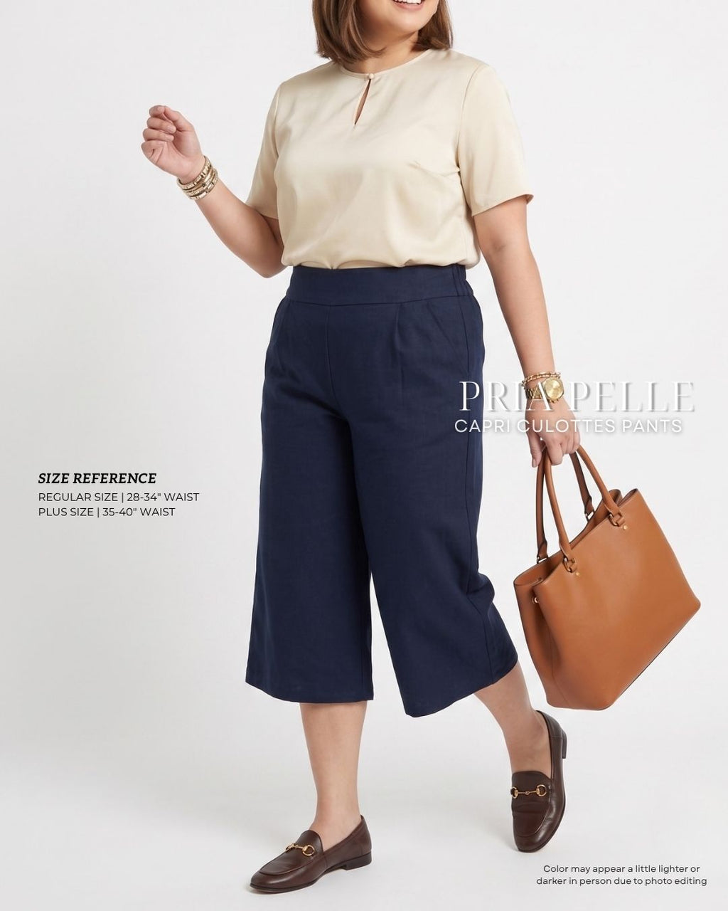 Pria Pelle Capri Culottes Pants | Back garter - Cotton Twill Dark Navy with Stretch