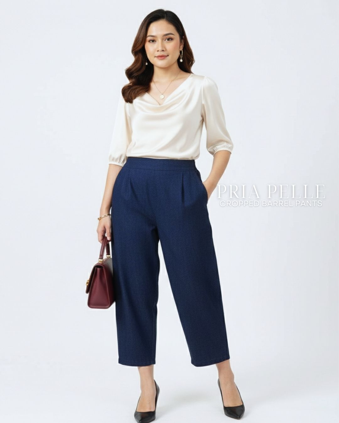 Pria Pelle Cropped Barrel Pants | Back Garter - Denim Wash Naval