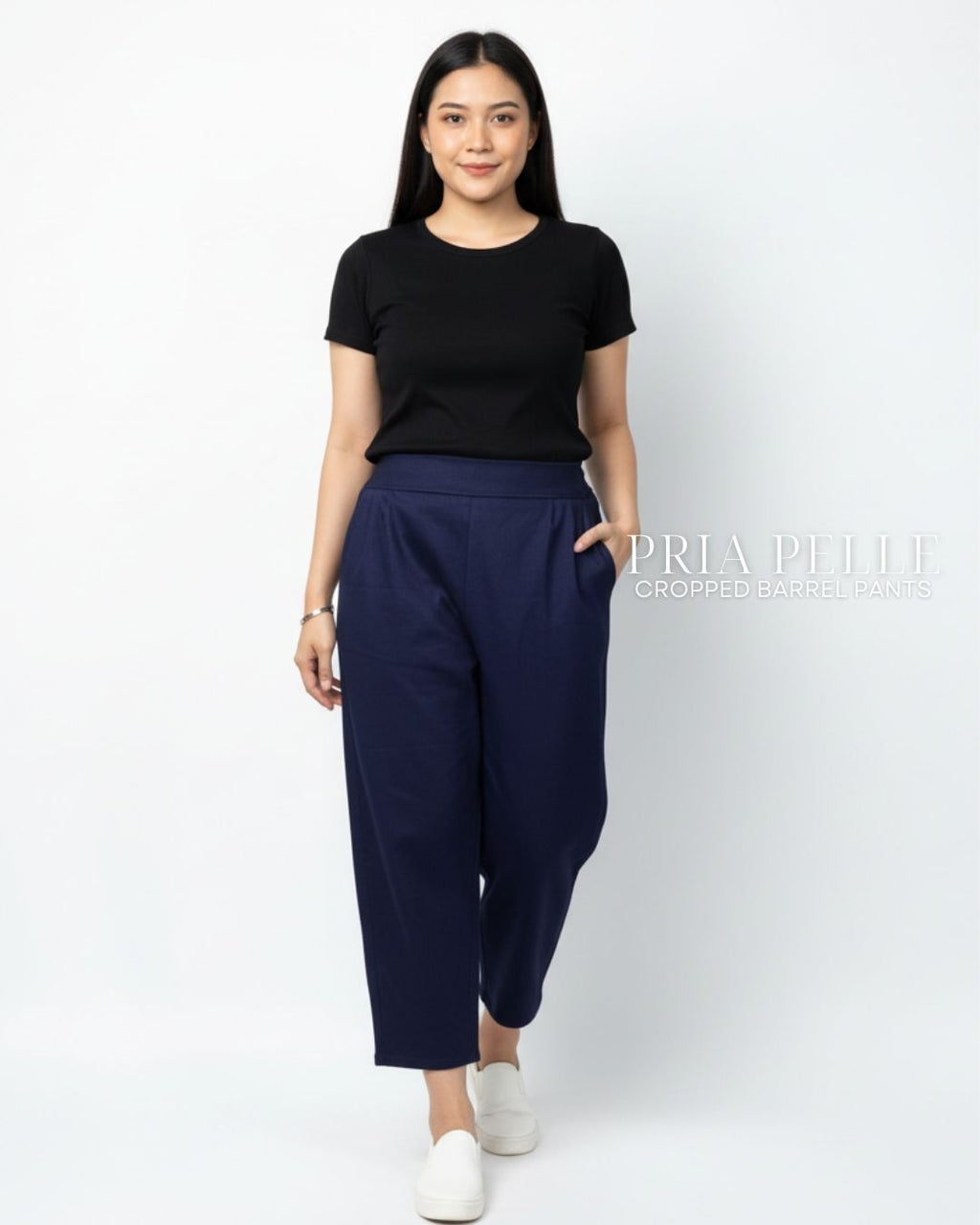 Pria Pelle Cropped Barrel Pants | Back Garter - Denim Midnight Blue