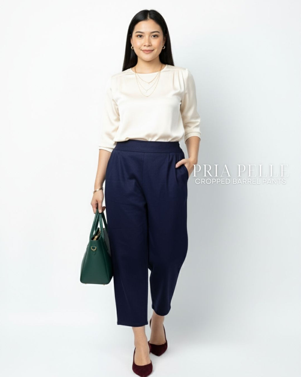 Pria Pelle Cropped Barrel Pants | Back Garter - Denim Midnight Blue