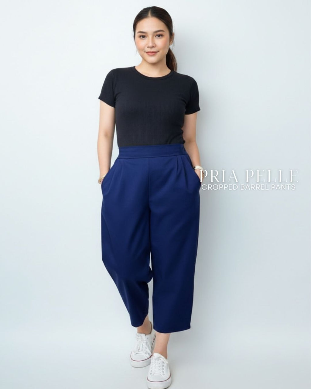 Pria Pelle Cropped Barrel Pants | Back Garter - Cotton Twill Navy