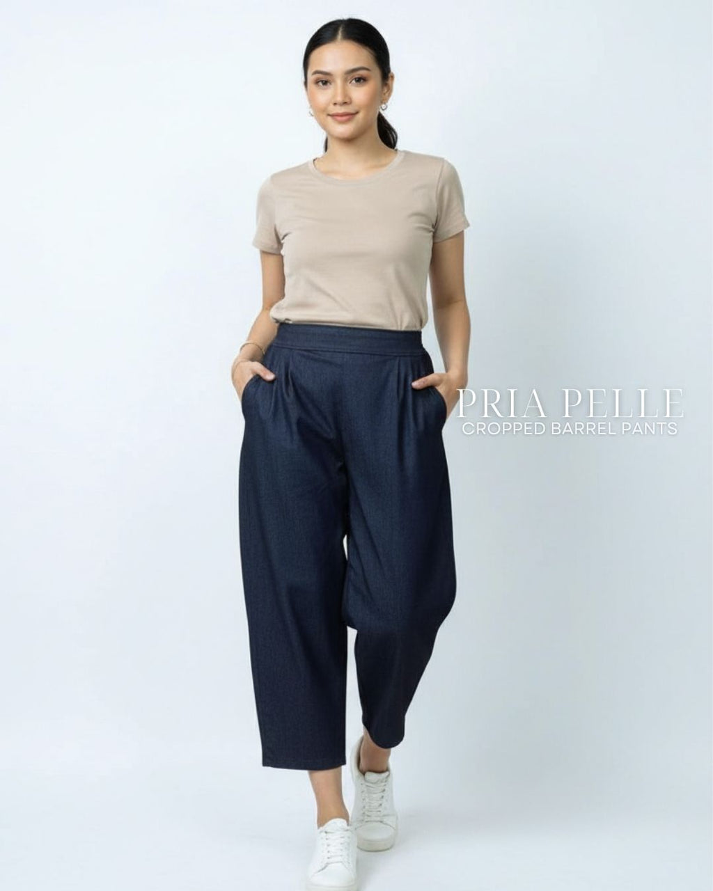 Pria Pelle Cropped Barrel Pants | Back Garter - Denim Coal Gray
