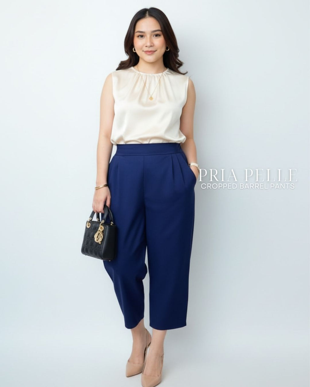 Pria Pelle Cropped Barrel Pants | Back Garter - Cotton Twill Navy