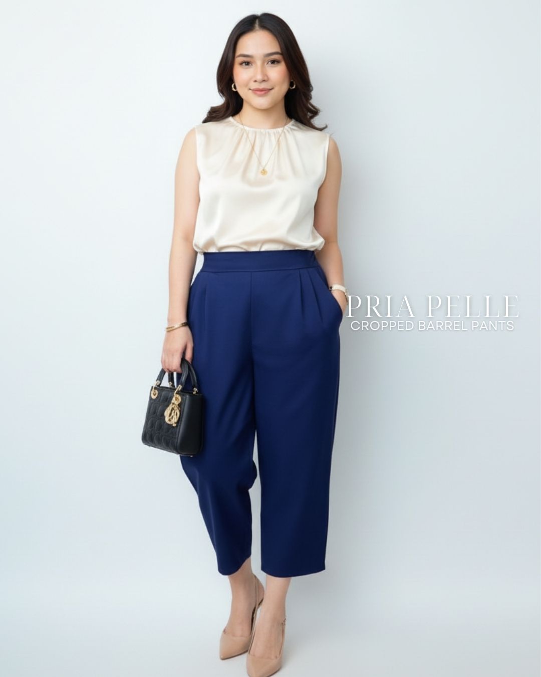 Pria Pelle Cropped Barrel Pants | Back Garter - Cotton Twill Navy