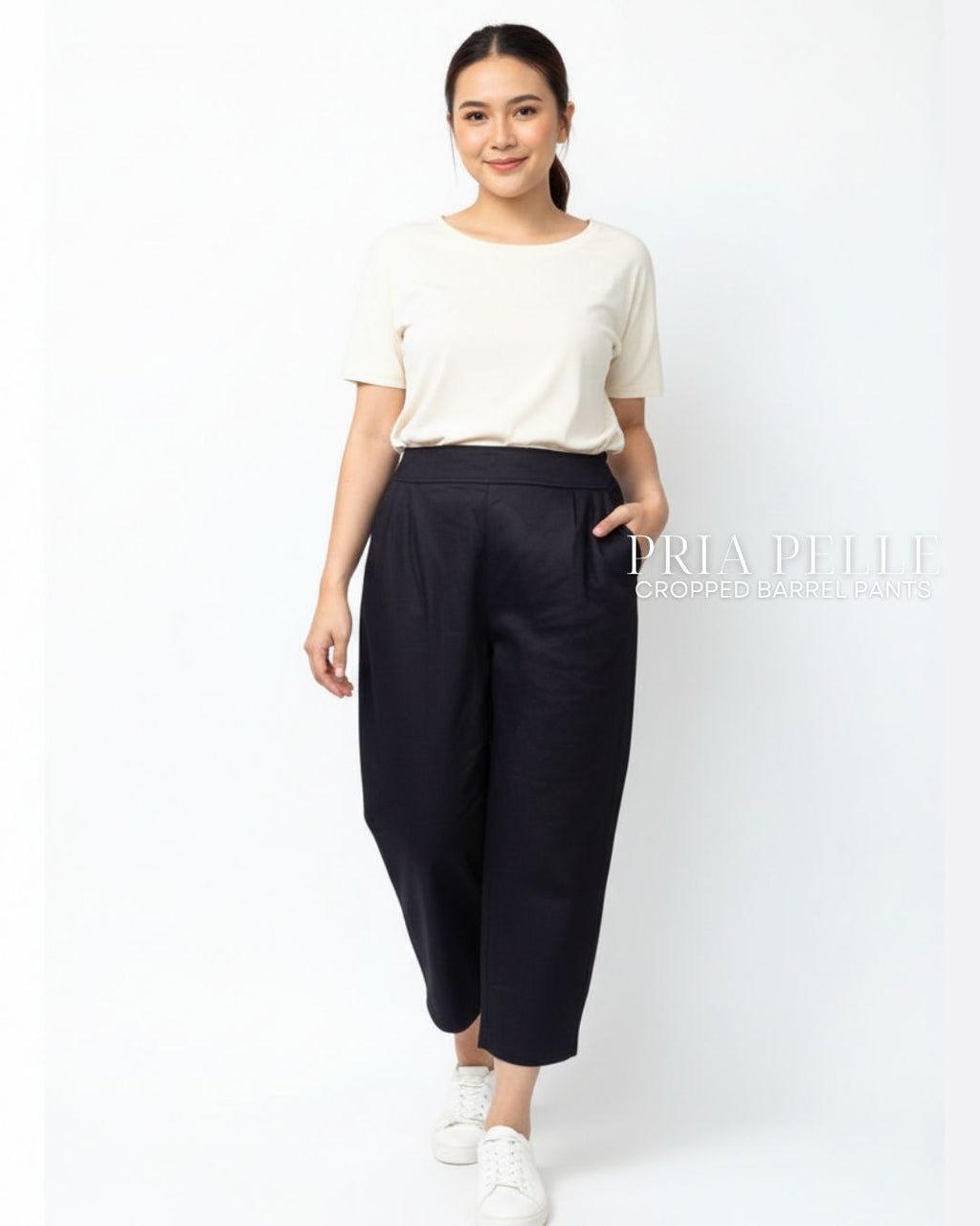 Pria Pelle Cropped Barrel Pants | Back Garter - Denim Black