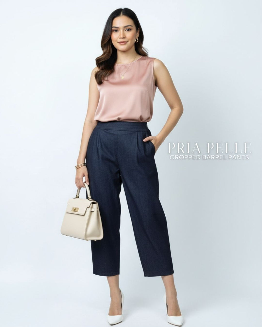 Pria Pelle Cropped Barrel Pants | Back Garter - Denim Coal Gray