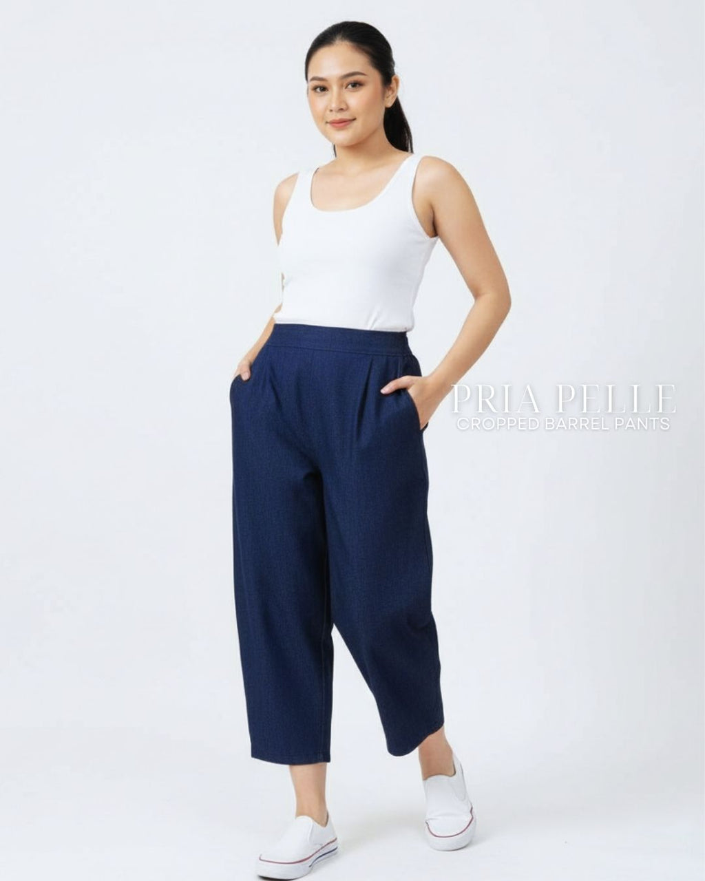 Pria Pelle Cropped Barrel Pants | Back Garter - Denim Wash Naval