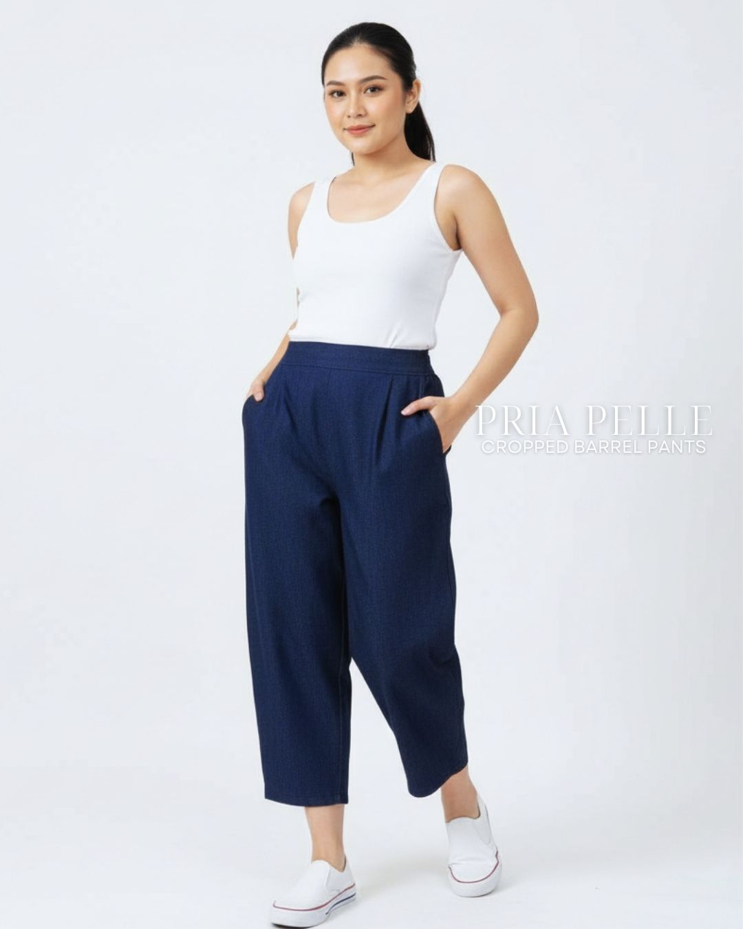 Pria Pelle Cropped Barrel Pants | Back Garter - Denim Wash Naval