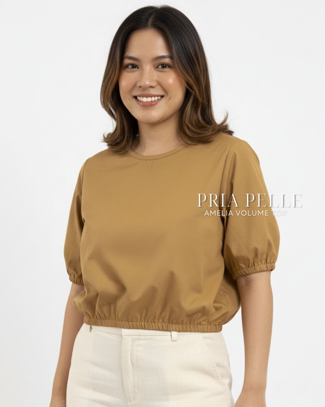 Pria Pelle Amelia Volume Top - Cotton Blend Caramel | Non Stretch