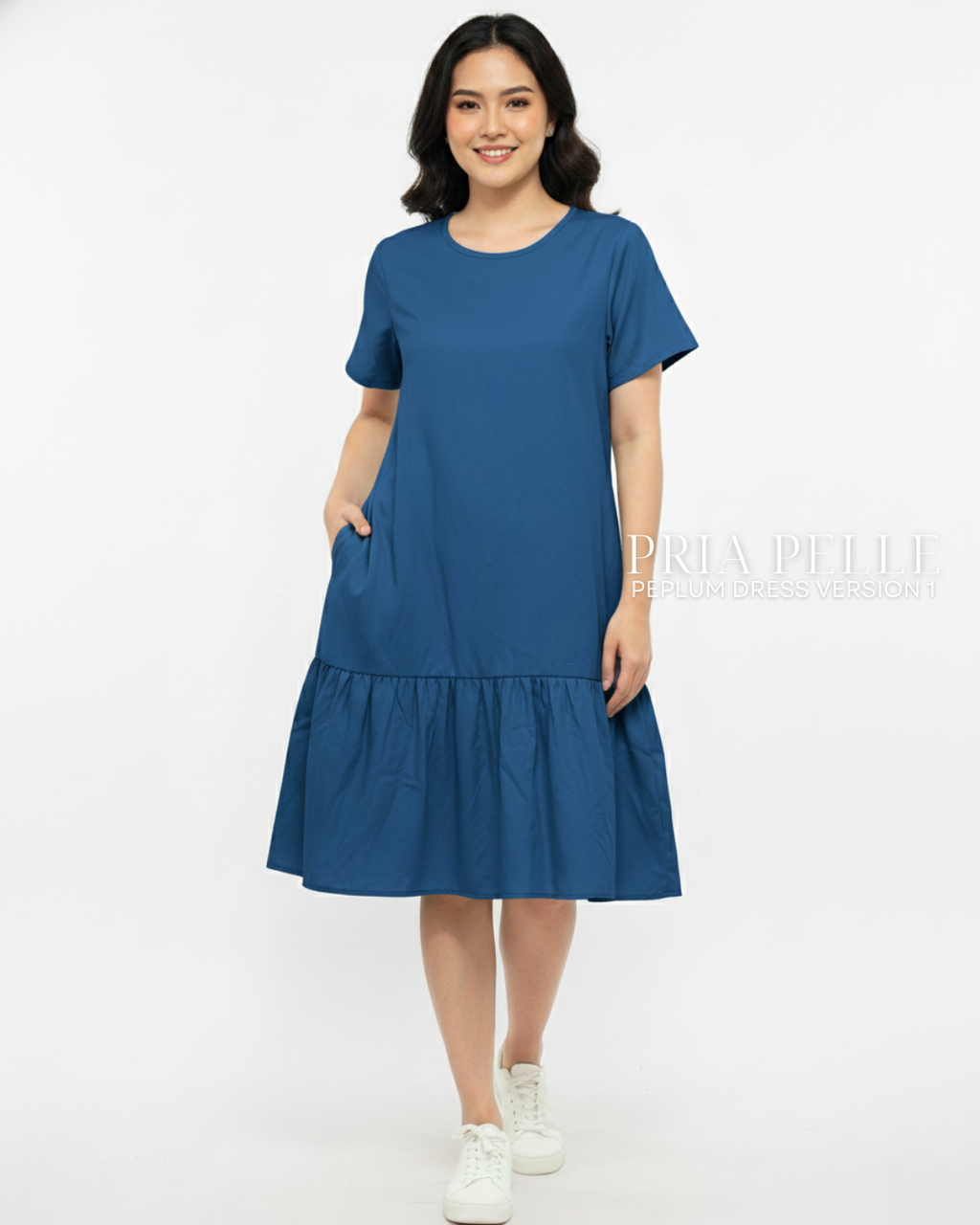 Pria Pelle Peplum Dress Version 1 | Cotton Blend Catalina Blue - Non Stretch