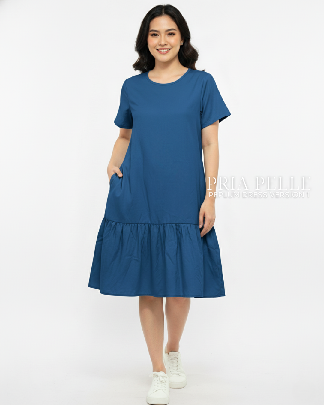 Pria Pelle Peplum Dress Version 1 | Cotton Blend Catalina Blue - Non Stretch