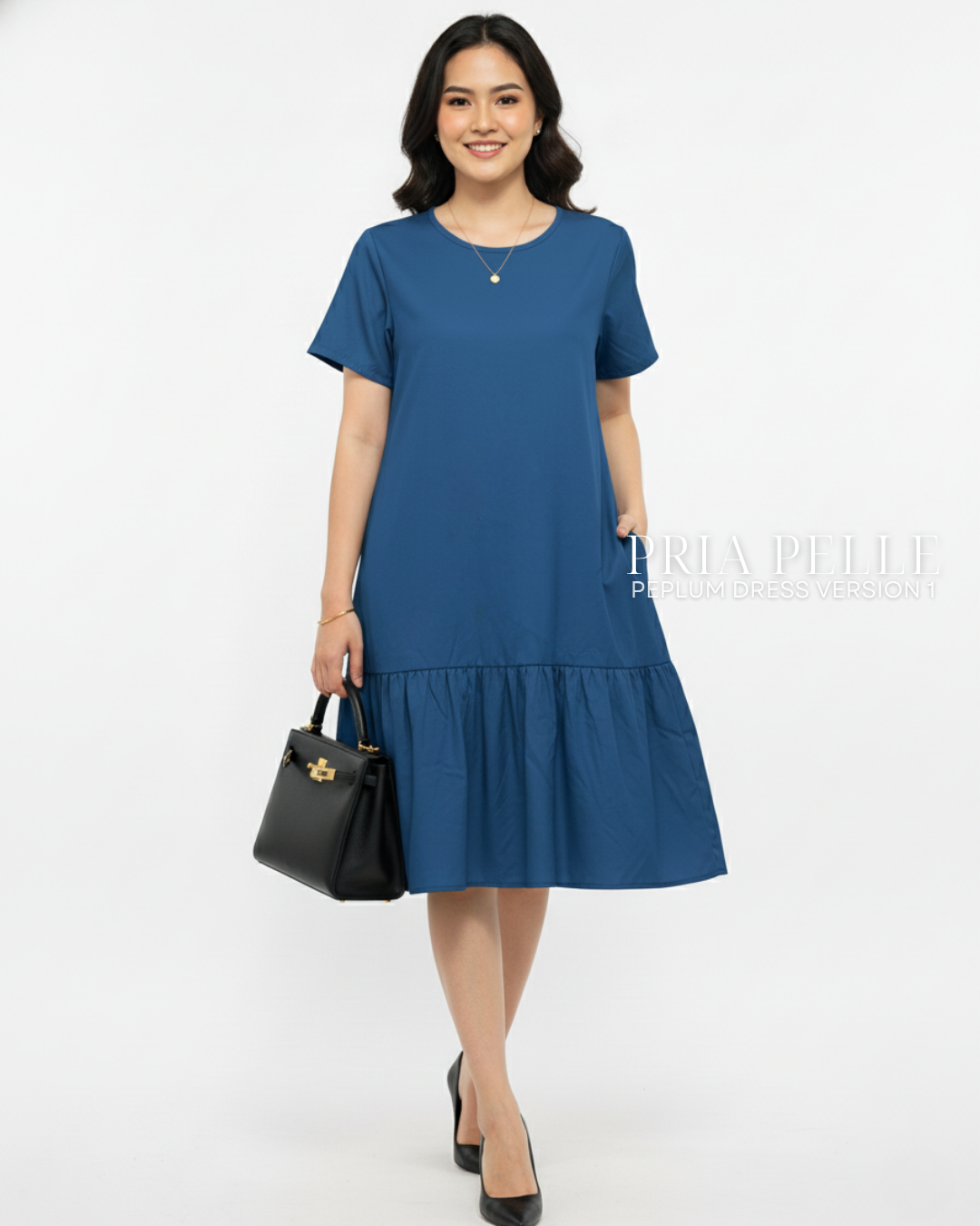 Pria Pelle Peplum Dress Version 1 | Cotton Blend Catalina Blue - Non Stretch