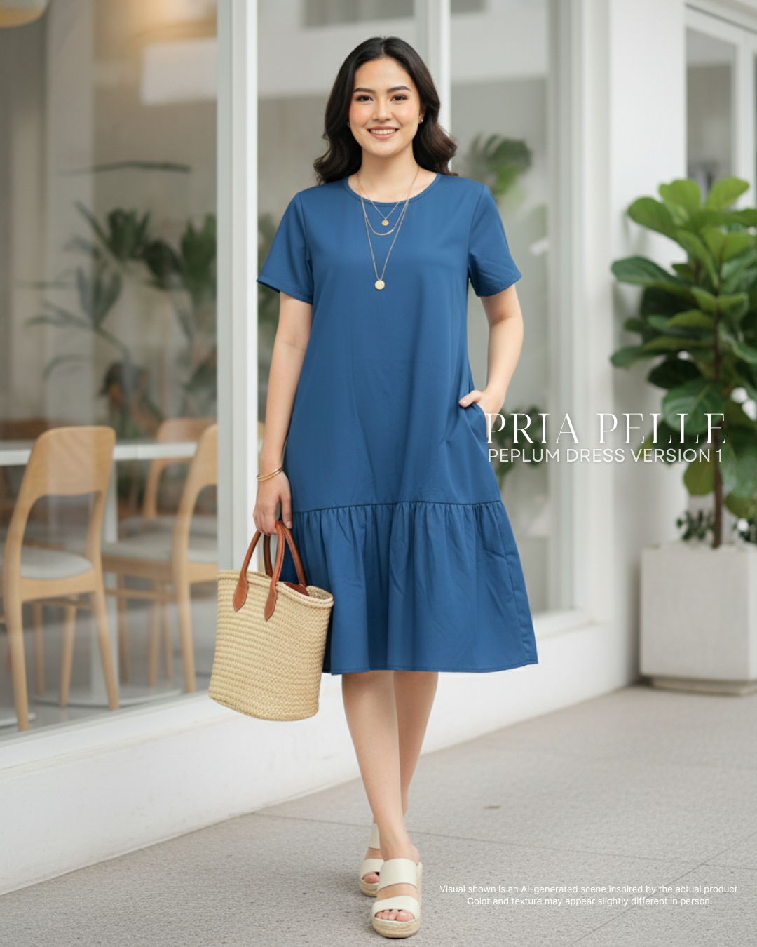 Pria Pelle Peplum Dress Version 1 | Cotton Blend Catalina Blue - Non Stretch