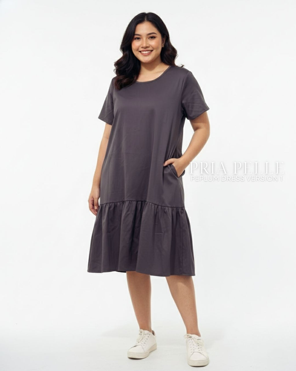 Pria Pelle Peplum Dress Version 1 | Cotton Blend Dark Plum - Non Stretch