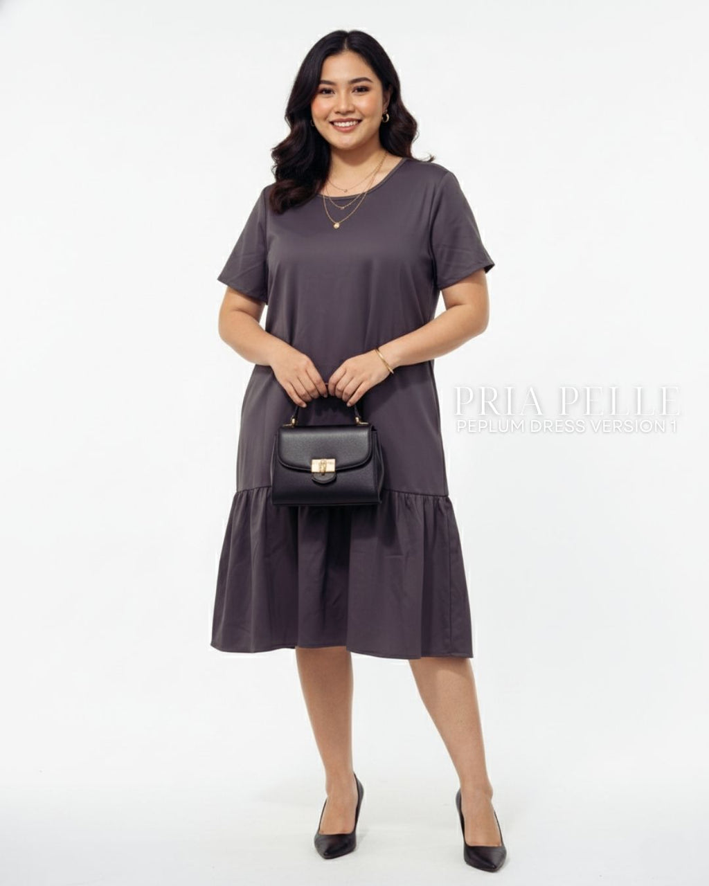 Pria Pelle Peplum Dress Version 1 | Cotton Blend Dark Plum - Non Stretch