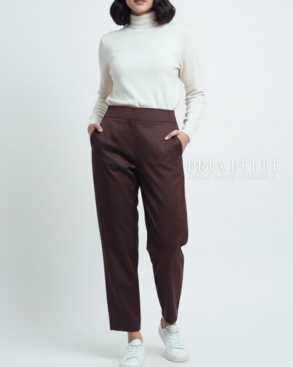 Pria Pelle Ankle Pants Version 2 | Back Garter - Cotton Twill Chocolate Brown