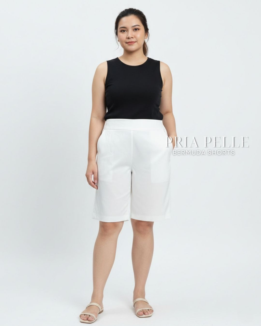 Pria Pelle Bermuda Shorts | Back garter - Cotton Blend Cloud Dancer | Non Stretch