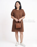 Pria Pelle Rebecca Puff Straight Dress | Soft Poly Cotton - Brown | Non Stretch
